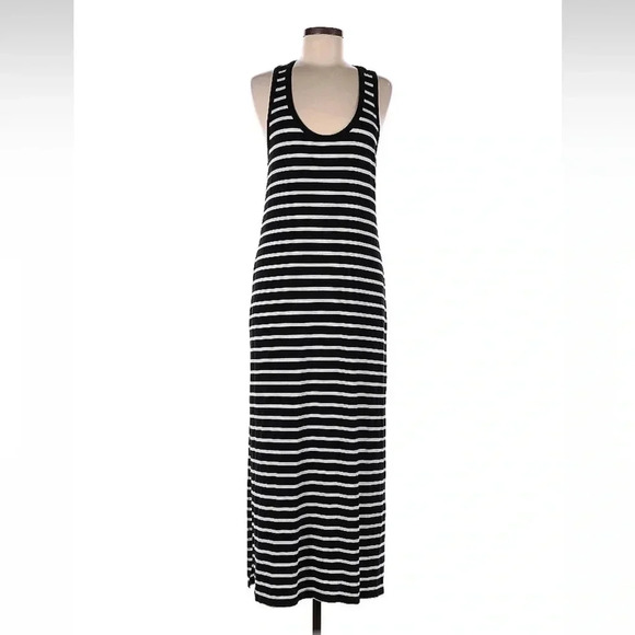 J. Crew Black White Striped Racerback Maxi Dress Tank Side Slits Size M Medium - Picture 2 of 3